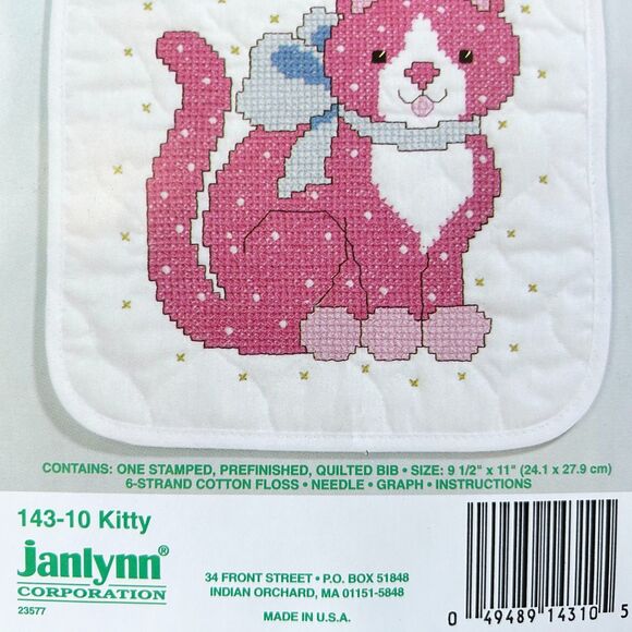 Neat & Nifty Janlynn Quilted Baby Bib Stamped Cross Stitch Kit-Pink Kitty 143-10 - Picture 4 of 5